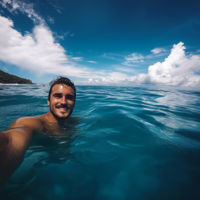Man Taking Selfie in Sea