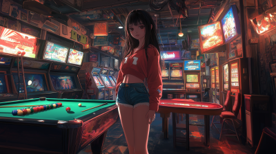 Gamer Girl in Neon Lounge