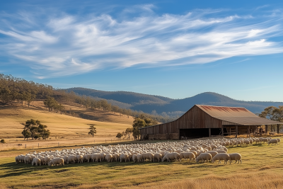 Australian Woolshed with Sheep
