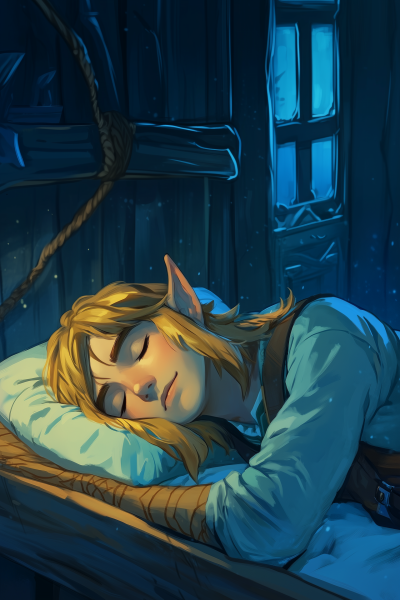 Link Asleep in a Blue Room
