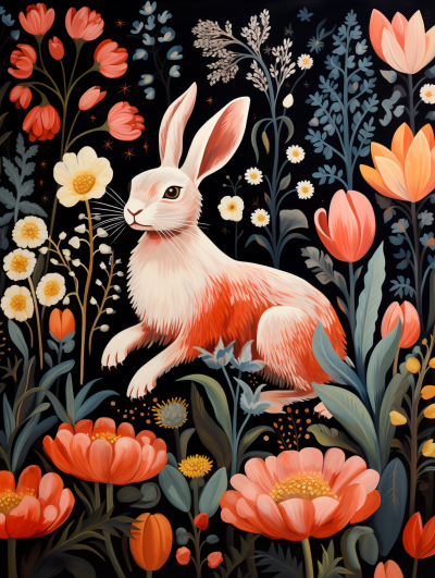 Whimsical Rabbit in Meadow