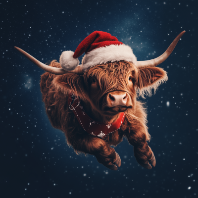 Highland Cow in Santa Hat