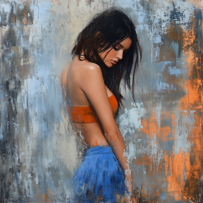 Dreamy Woman in Blue and Orange