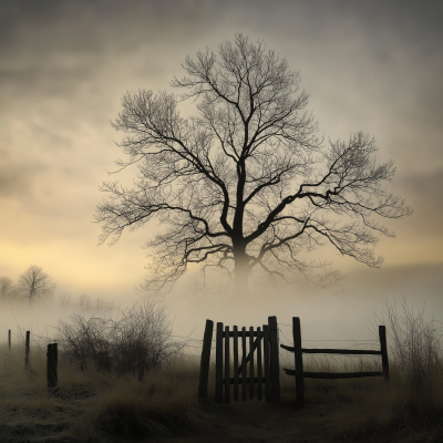 Misty Countryside Sunrise