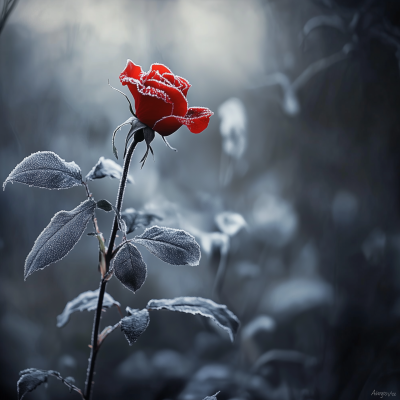 Vibrant Red Rose with Dewdrops