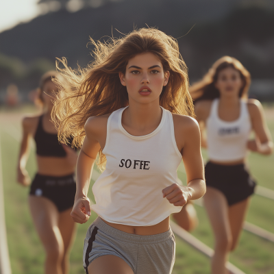 Young Woman Running Track