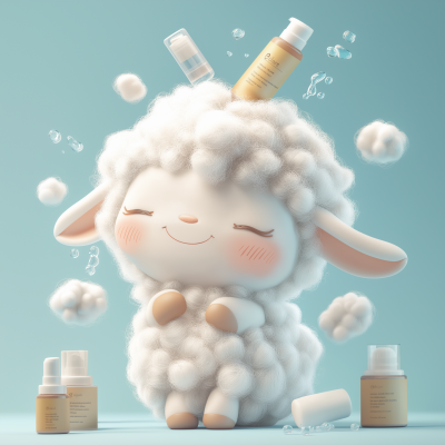 Cute White Lamb with Skin Care Products