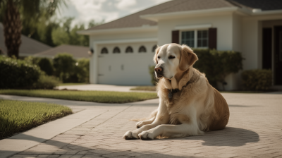 Calm Dog in Suburban Driveway