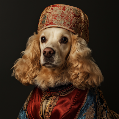 American Cocker Spaniel in Traditional Russian Outfit