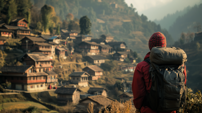 Traveler Overlooking Village