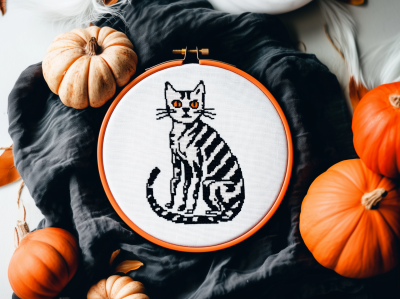 Skeleton Cat Cross Stitch Pattern