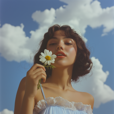 Smiling Model with Daisy