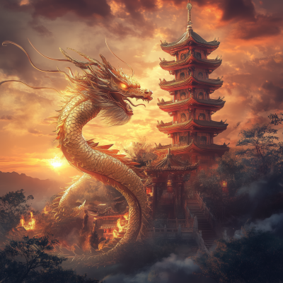 Golden Dragon and Red Pagoda