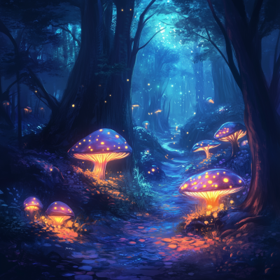 Magical Forest with Glowing Mushrooms