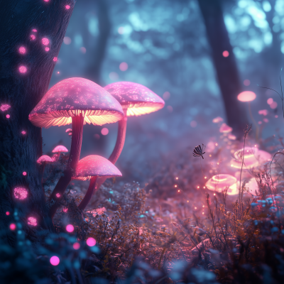 Magical Forest with Glowing Mushrooms