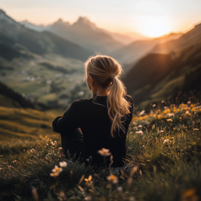 Blonde Woman in Alpine Valley