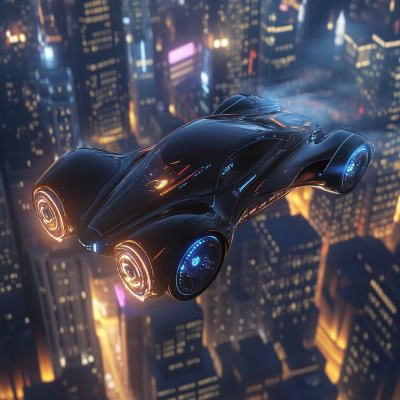 Supercar Flying Over City