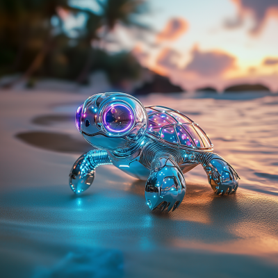 Cute Turtle Robot on the Beach