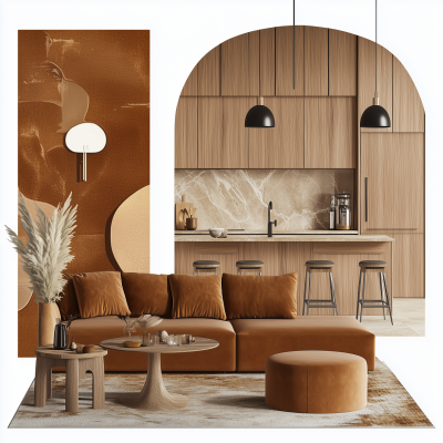 Caramel Colored Living Room Moodboard