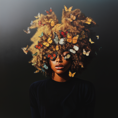 Golden Afro with Butterflies
