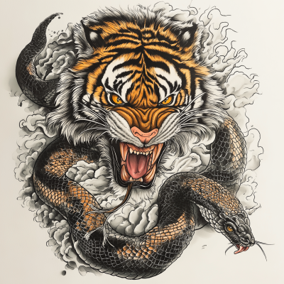 Tiger vs Snake Tattoo Art