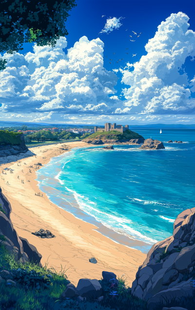 Saint Malo Beach in Anime Style