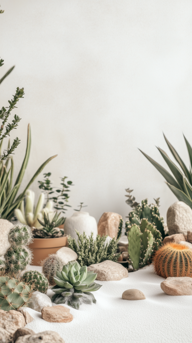 Desert Plants on Sand Background