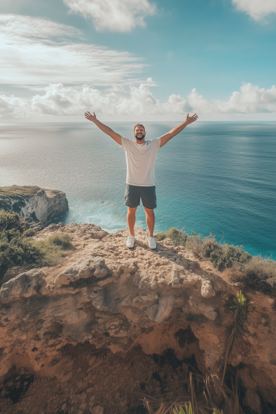 Joyful Cliffside Moment