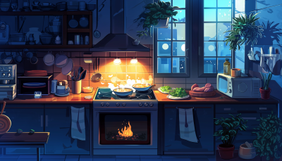 A Nighttime Kitchen Scene