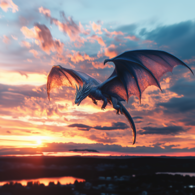 Majestic Blue Dragon in Flight