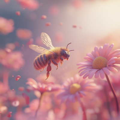 Pink Bee and Flower