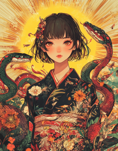 Cute Girl with Snakes