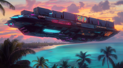 Futuristic Space Truck Over Beach