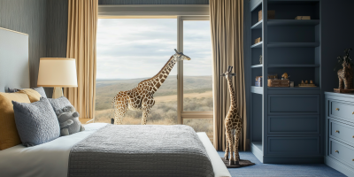 Modern Bedroom with Giraffe