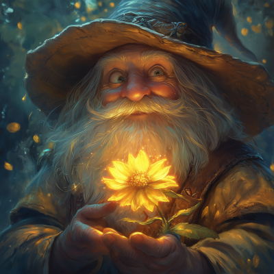 Surprised Gnome with Glowing Flower
