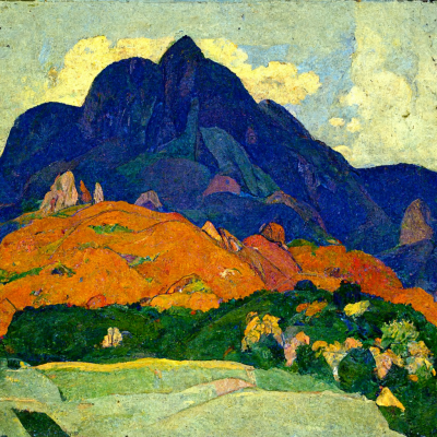 Mountain Landscape in Synthetism Style
