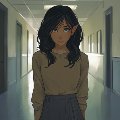 Half Elf in High School Hallway