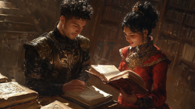 Medieval King and Mongolian Queen in the Library