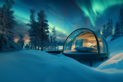 Dreamy Glass Igloo Under Northern Lights