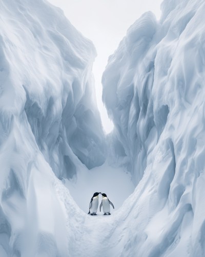 Emperor Penguins in Heart Shape