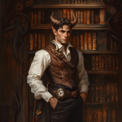 Posh Male Tiefling in Steampunk Setting