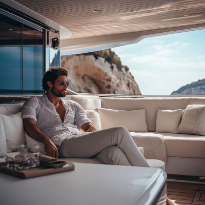 Man Relaxing on Yacht