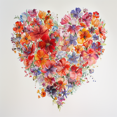 Watercolor Heart of Flowers
