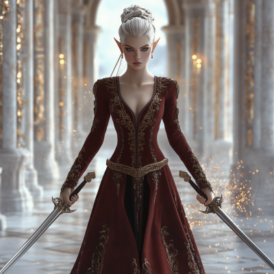 Epic Battle Scene with Elf Princess