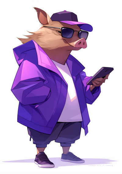 Quirky Cartoon Pig in Streetwear