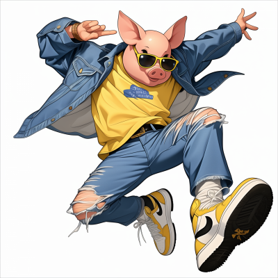 Quirky Cartoon Pig in Streetwear