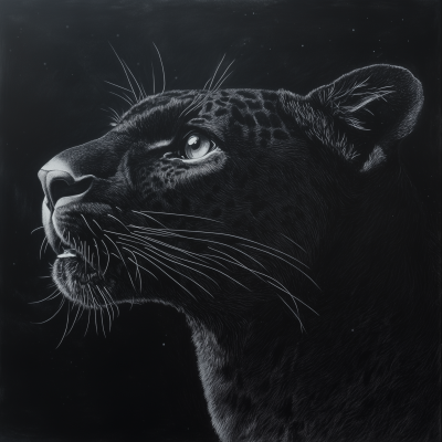 Chalk Drawing of a Black Leopard