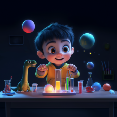 Curious Boy with Floating Wonders
