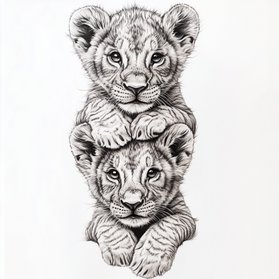 Realistic Lion Cubs Tattoo