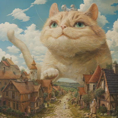 Giant Cat in a Village